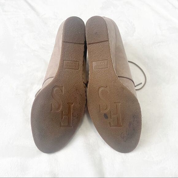 Franco Sarto Annabelle tan lace top wedge booties ankle size 9.5 heel suede - Picture 7 of 8